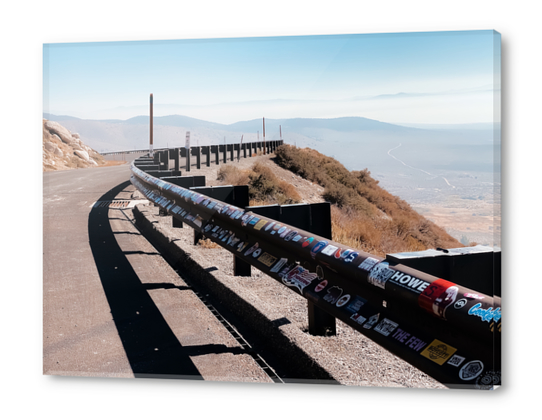 metal road fencing with mountain view in California USA Acrylic prints by Timmy333