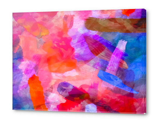 splash painting texture abstract background in purple pink red blue Acrylic prints by Timmy333