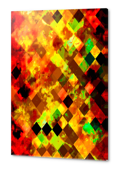 geometric square pixel pattern abstract background in yellow brown red Acrylic prints by Timmy333