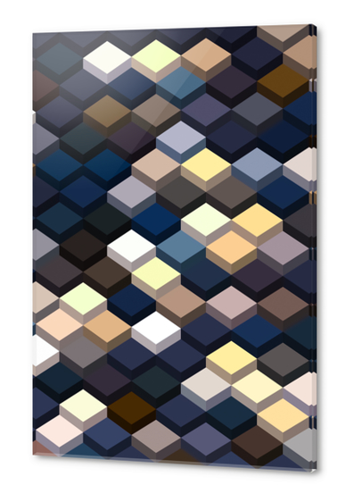 geometric square cube pattern abstract background in dark blue and brown Acrylic prints by Timmy333