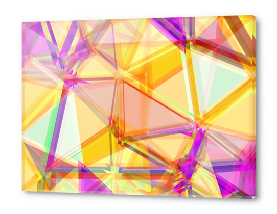 geometric triangle shape abstract background in yellow and purple Acrylic prints by Timmy333