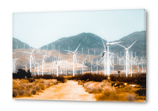 Wind turbine in the desert with mountain background at Kern County California USA  Acrylic prints by Timmy333