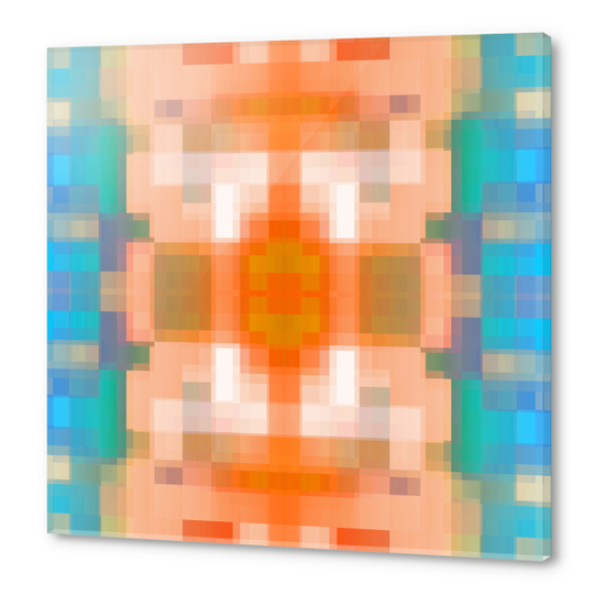 geometric symmetry art pixel square pattern abstract background in orange blue Acrylic prints by Timmy333