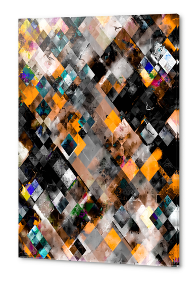 geometric pixel square pattern abstract art in orange brown blue Acrylic prints by Timmy333