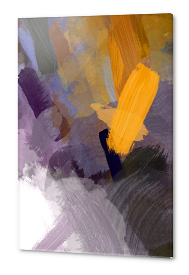 abstract splatter brush stroke painting texture background in yellow brown purple Acrylic prints by Timmy333