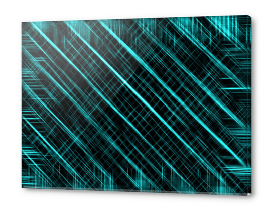 blue geometric line pattern abstract with black background Acrylic prints by Timmy333