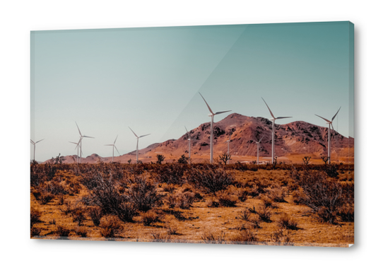 Wind turbine in the desert with mountain view at Kern County California USA Acrylic prints by Timmy333