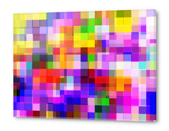 geometric square pixel pattern abstract background in purple pink yellow red Acrylic prints by Timmy333