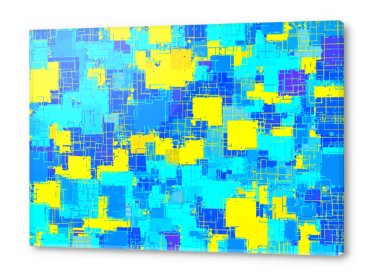 geometric square pixel pattern abstract in blue and yellow Acrylic prints by Timmy333