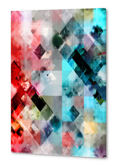 geometric symmetry art pixel square pattern abstract background in blue red Acrylic prints by Timmy333