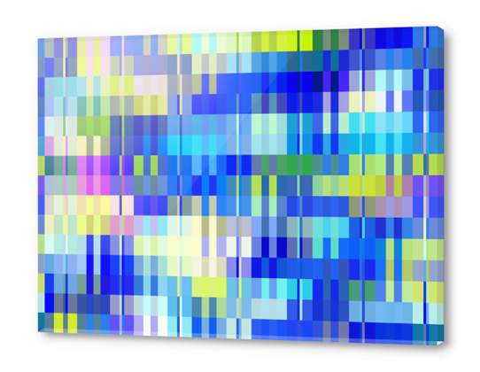 geometric square pixel pattern abstract background in blue and yellow Acrylic prints by Timmy333