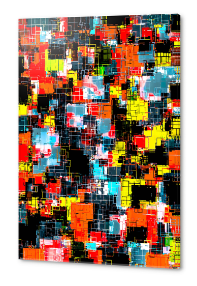 geometric pixel square pattern abstract in red blue yellow Acrylic prints by Timmy333