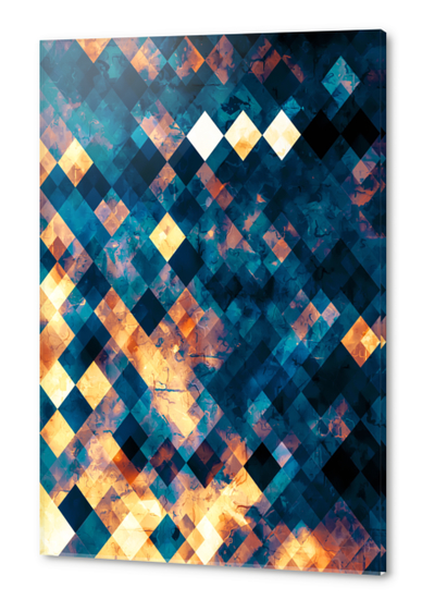 geometric pixel square pattern abstract art in blue brown orange Acrylic prints by Timmy333