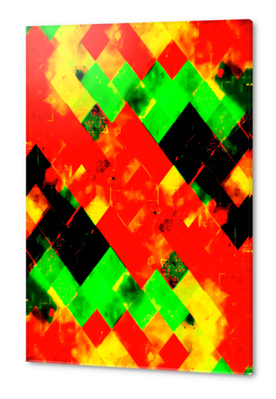 geometric pixel square pattern abstract in red green yellow Acrylic prints by Timmy333