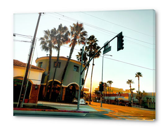 road in the city with sunrise sky at Encino, Los Angeles, USA Acrylic prints by Timmy333