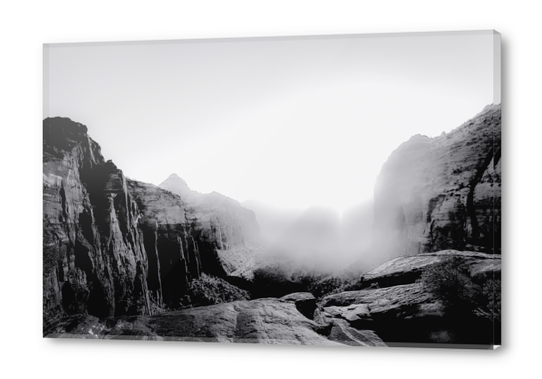 Mountain with sunlight at Zion national park Utah USA in black and white Acrylic prints by Timmy333