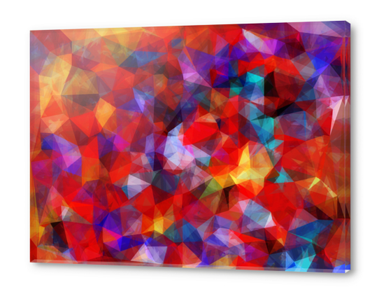 geometric triangle pattern abstract background in red blue yellow Acrylic prints by Timmy333