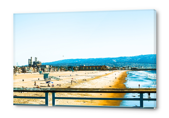 sandy beach with blue ocean wave at Manhattan Beach, California, USA Acrylic prints by Timmy333