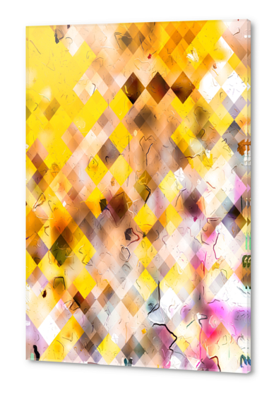 geometric square pixel pattern abstract in yellow brown pink Acrylic prints by Timmy333