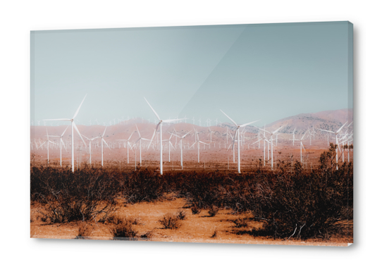 Wind turbine in the desert and mountain view at Kern County California USA Acrylic prints by Timmy333