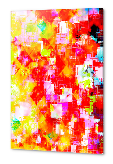 geometric pixel square pattern abstract background in red pink yellow Acrylic prints by Timmy333