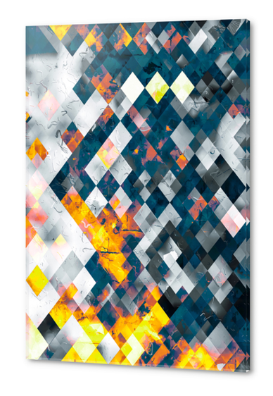 geometric pixel square pattern abstract background in blue orange brown Acrylic prints by Timmy333