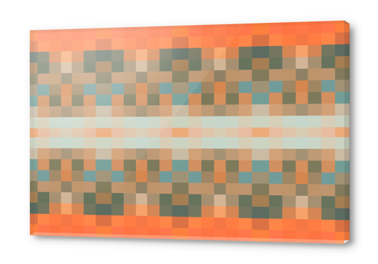 geometric symmetry art pixel square pattern abstract background in orange blue Acrylic prints by Timmy333