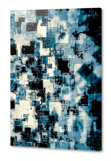 geometric square line pattern abstract background in blue and black Acrylic prints by Timmy333