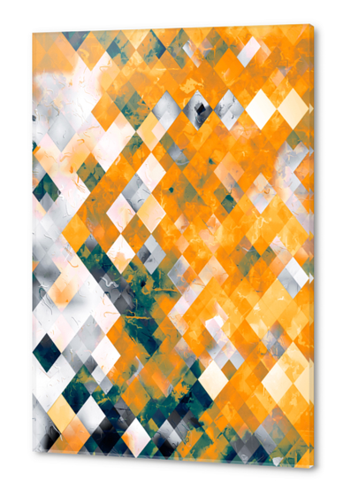 geometric pixel square pattern abstract background in orange brown green Acrylic prints by Timmy333