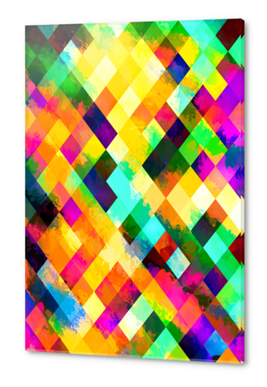 geometric square pixel pattern abstract background in yellow blue green pink orange Acrylic prints by Timmy333