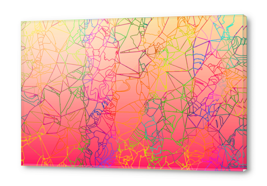 geometric line art abstract background in pink yellow green blue Acrylic prints by Timmy333