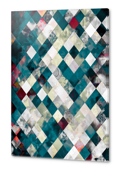 geometric pixel square pattern abstract background in blue green Acrylic prints by Timmy333