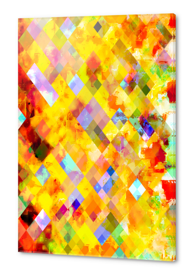 geometric pixel square pattern abstract background in yellow brown blue Acrylic prints by Timmy333