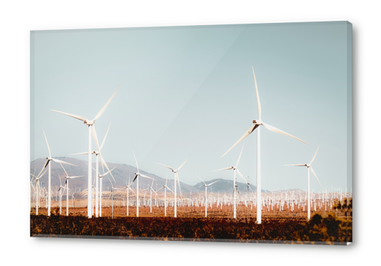 Wind turbine with mountain background in the desert at Kern County California USA Acrylic prints by Timmy333