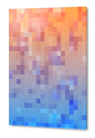 geometric pixel square pattern abstract background in blue orange Acrylic prints by Timmy333