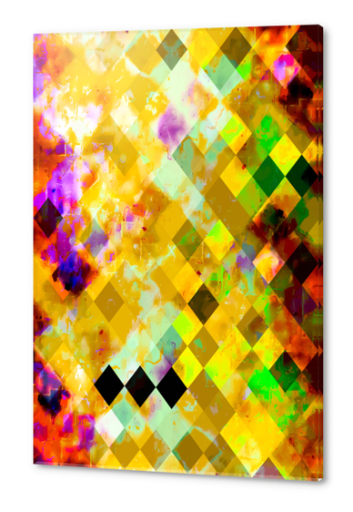 geometric pixel square pattern abstract background in yellow green brown purple Acrylic prints by Timmy333