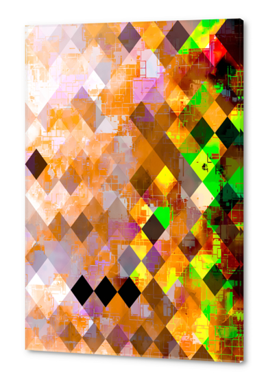 colorful geometric pixel square pattern abstract art in orange brown green yellow Acrylic prints by Timmy333