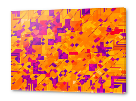 geometric square pixel pattern abstract background in orange purple blue Acrylic prints by Timmy333