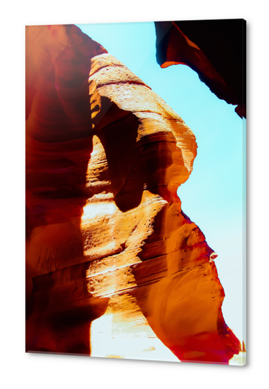 Orange sandstone abstract with blue sky at Antelope Canyon, Arizona, USA Acrylic prints by Timmy333