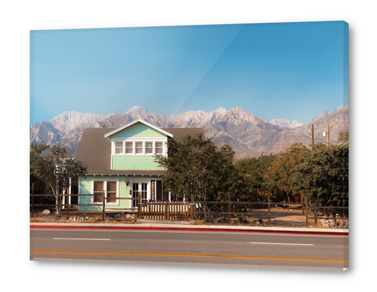 blue house with mountain view background in California USA Acrylic prints by Timmy333