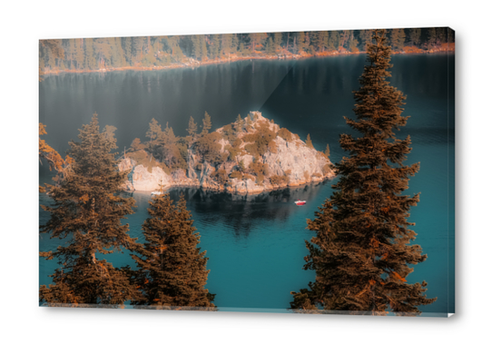 Island and pine tree at Emerald Bay Lake Tahoe California USA Acrylic prints by Timmy333