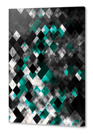 geometric pixel square pattern abstract background in blue green black Acrylic prints by Timmy333