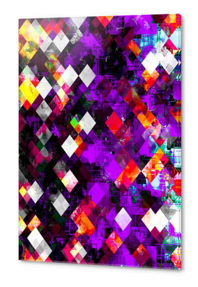 geometric pixel square pattern abstract art in purple red yellow Acrylic prints by Timmy333