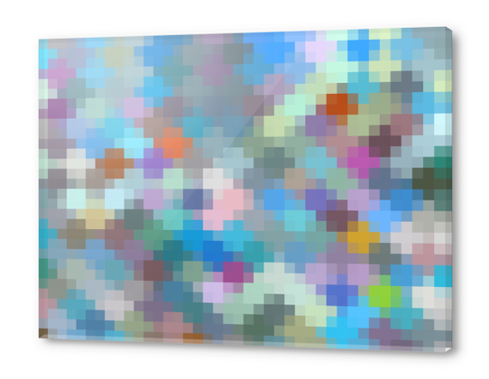 geometric square pixel pattern abstract in blue pink green Acrylic prints by Timmy333