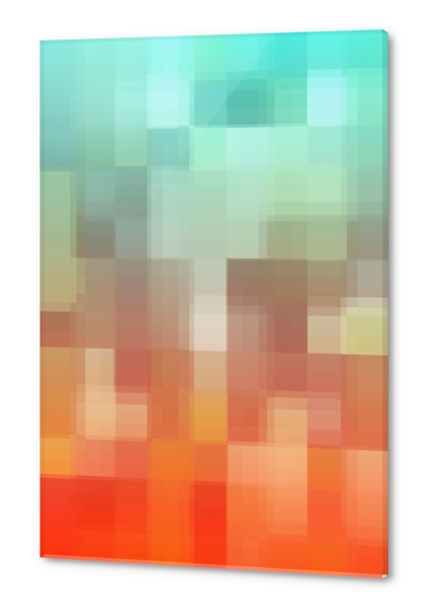 geometric pixel square pattern abstract background in orange brown blue Acrylic prints by Timmy333