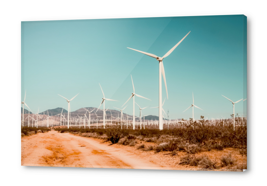 Wind turbine farm in the desert at Kern County California USA Acrylic prints by Timmy333