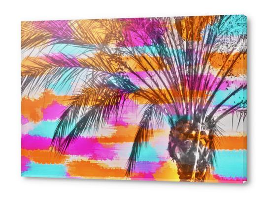 palm tree with colorful painting abstract background in pink orange blue Acrylic prints by Timmy333