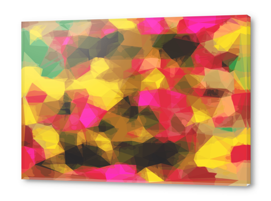 psychedelic geometric polygon shape pattern abstract in pink yellow green Acrylic prints by Timmy333