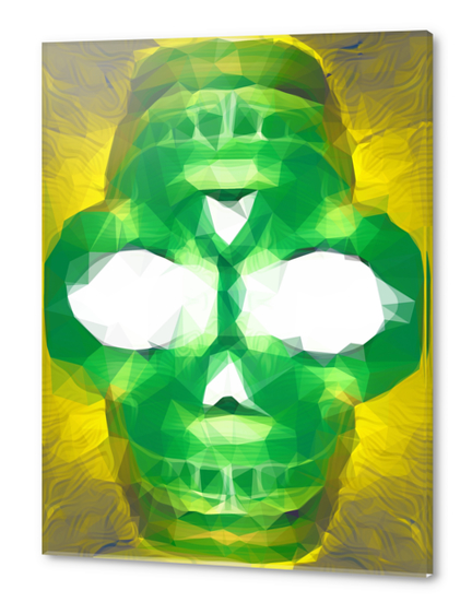 psychedelic skull art geometric triangle abstract pattern in green yellow Acrylic prints by Timmy333