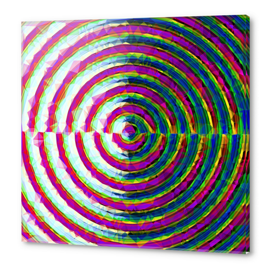 psychedelic geometric polygon pattern in circle shape with pink blue green Acrylic prints by Timmy333